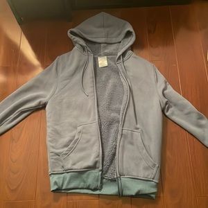 Blue, thick, fluffy, jacket perfect for cold weather